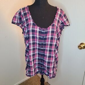Torrid‎ Plaid Scoop Neck Button Top 1x